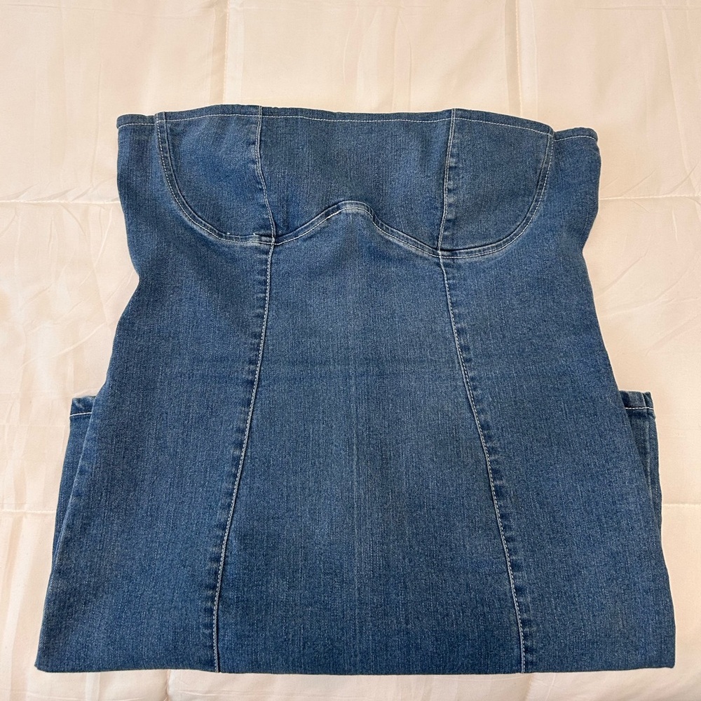 American Threads Strapless Denim Mini Dress